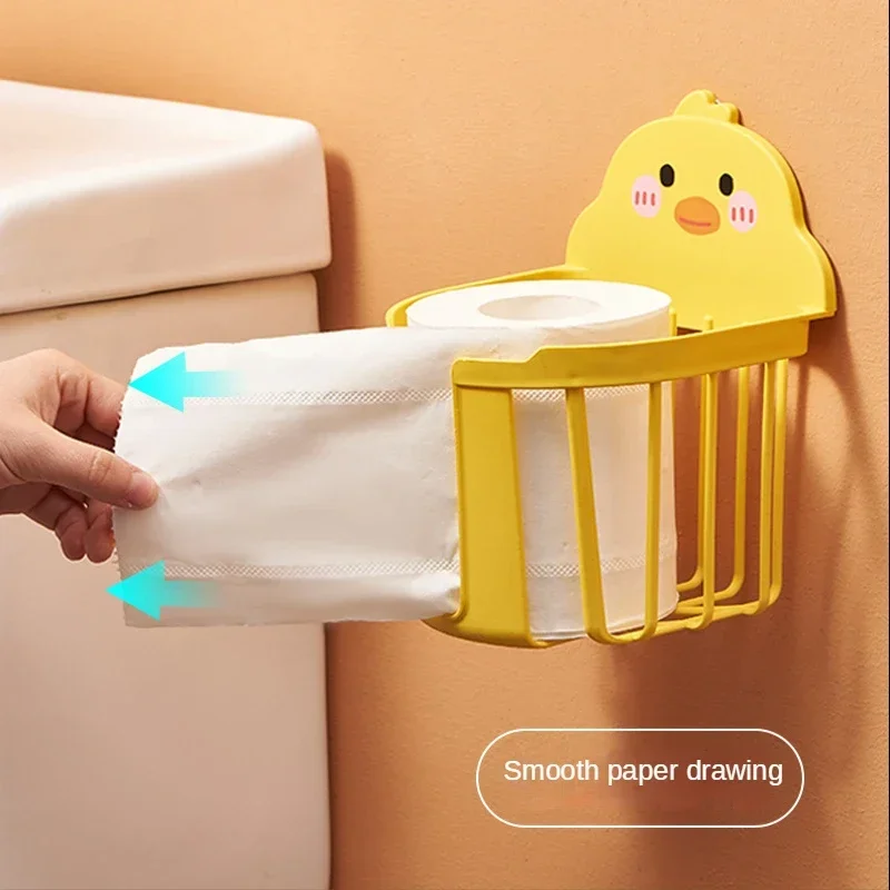 

Punch-Free Toilet Paper Shelf Bathroom Kitchen Tissue Box cute duck Wall-Mounted Sticky Paper Storage Box Roll Paper Holder