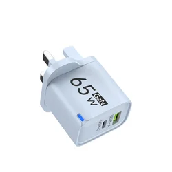 65W Dual - Port USB - C High - Speed Fast Charging Wall Adapter with International Plugs (UK Blue)