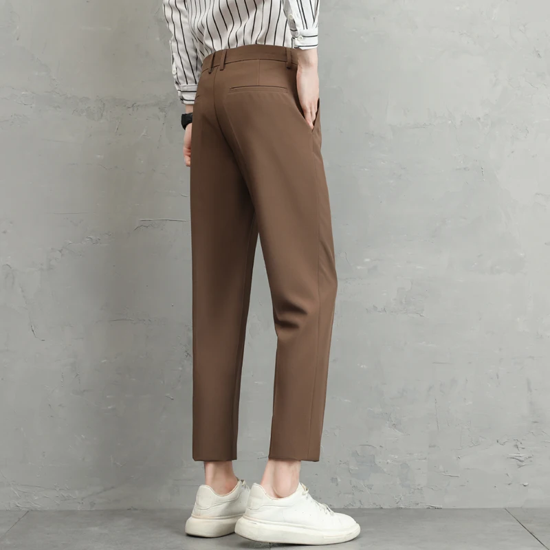 Men's summer ice thin business suit pants paired with Japanese and Korean straight leg loose black casual cropped suit pants 5