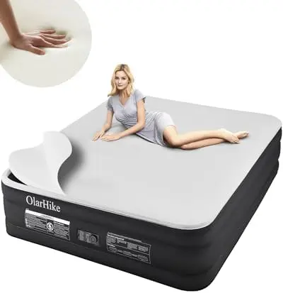 

Collection Queen Air Mattress with Built in ,18\u201D Luxury Air Mattress with Silk Foam Topper for Camping, & Guests, Dura Que