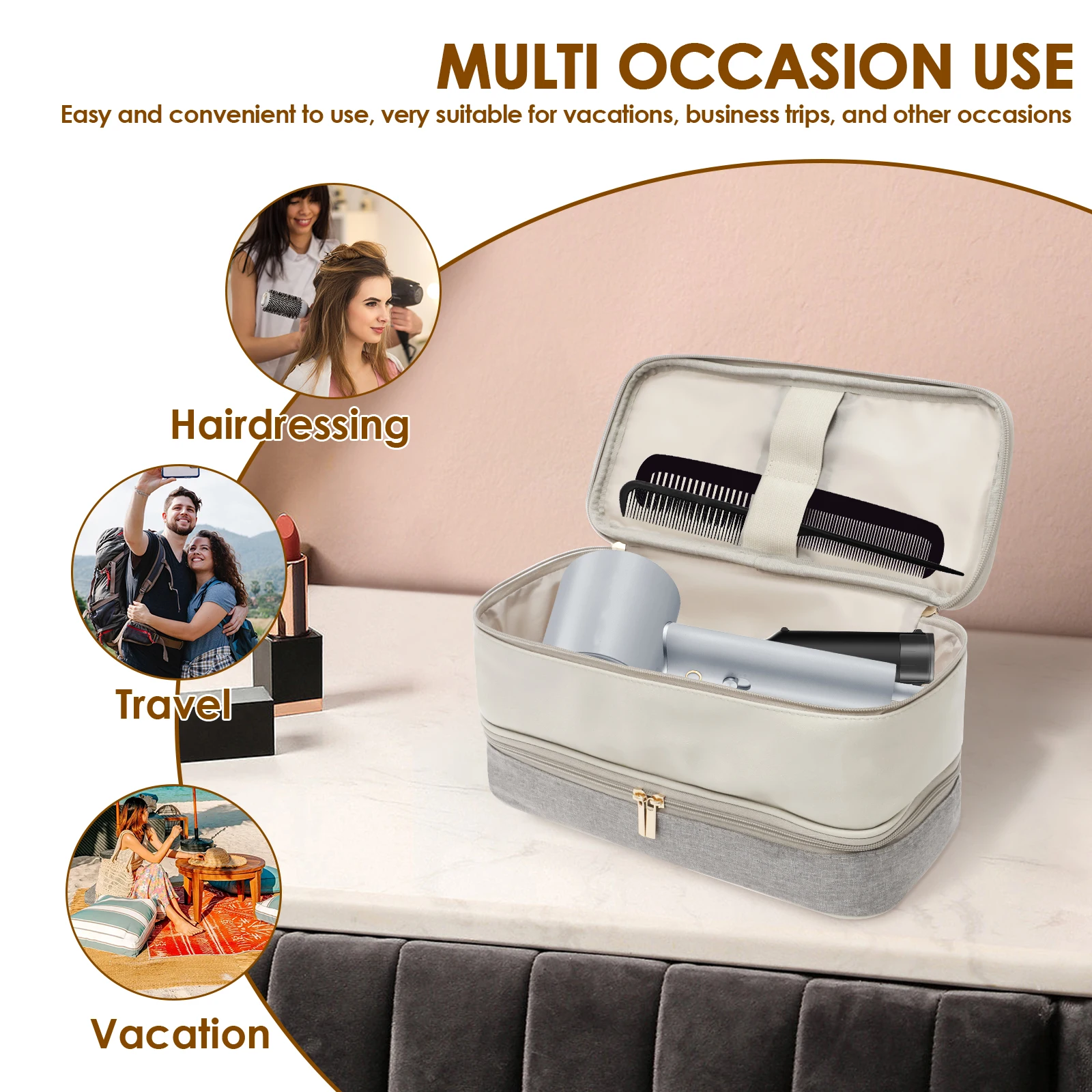 PU Leather Hair Dryer Storage Bag Waterproof Travel Case