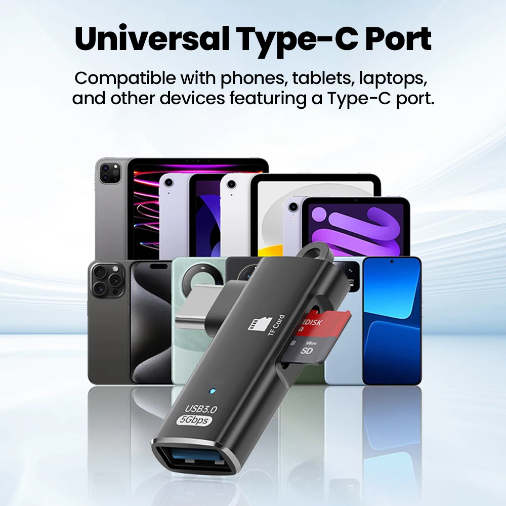 2-in-1 타입 C OTG 어댑터 USB3.0 - 타입 C/TF 메모리 카드 리더 고속, 아이폰 15 16 화웨이 노트북 USB 타입 C 어댑터 호환