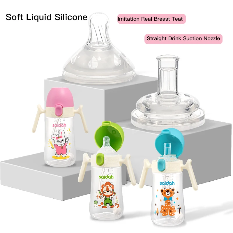 10oz Clamshell Baby Feeding Bottle Silicone Straw Spill-Proof Leak-Resistant Toddler Training Drinking Water Sippy Cup 5