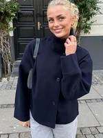 Manteau court Chic en laine pour femme, col montant, simple boutonnage, manches longues, poches, veste d'extérieur, pour les déplacements en rue, nouvelle collection automne 2025 5