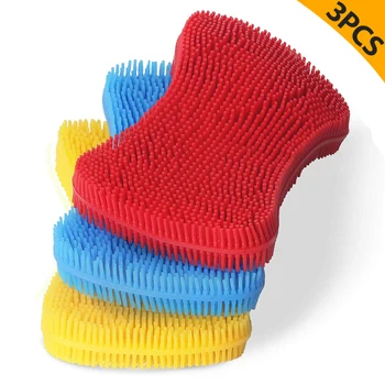 실리콘 접시 세척 브러시 냄비 팬 스폰지 주방 청소 브러시, 실리콘 수세미 패드, 야채 과일 냄비 팬 세척 브러시, 3 개