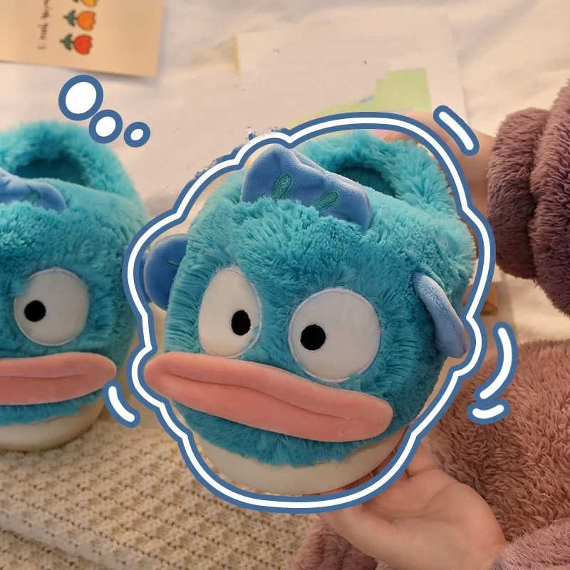 Women's slippers Cute cartoon blue big mouth monster plush slippers comfortable home slippers