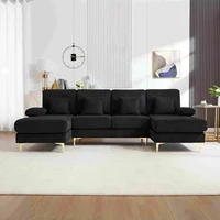 Диван KOMHTOM U со светодиодной подсветкой, портом USB-C, каркас из цельного дерева, 4 роскошными подушками, эргономичная спинка премиум-класса