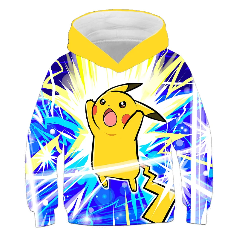 

Popular anime printed children's hoodie cute Pikachu boys' long sleeved comfortable casual girls' hooded coat spring and autumn