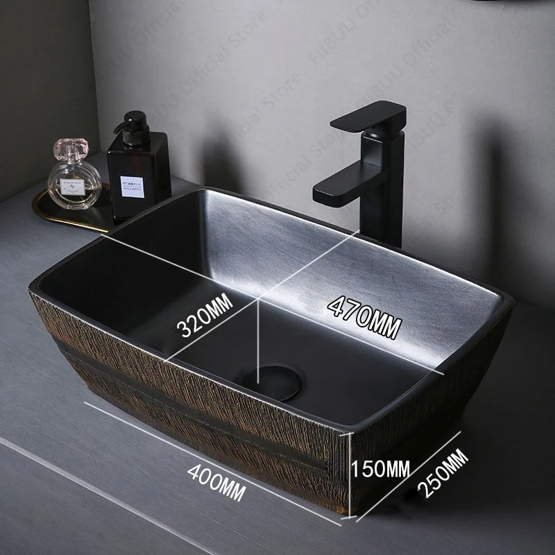 Ceramic Table Sink Bathroom Balcony Countertop Vessel Sink Oval Above Counter Wash Basin Lavatory Vanity Sink Brown Art Basin 6