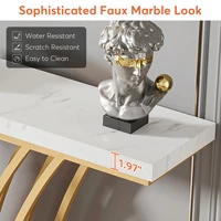 Tribesigns-Table console dorée 59 pouces, table d'entrée moderne avec base métallique en forme de grille pour entrée, couloir, entrée 3