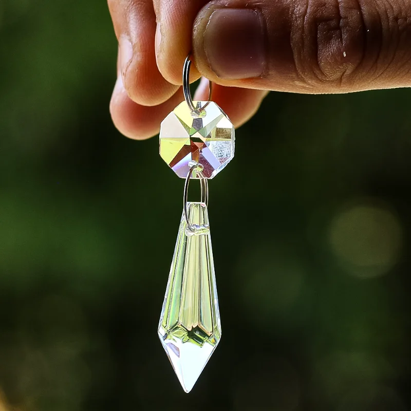 5PC Shiny Clear Pointed Beads Sun Catcher Pendant Octagon Spacer Bead Faceted Prism Glass Crystal Charm Jewelry Dangle Hanging
