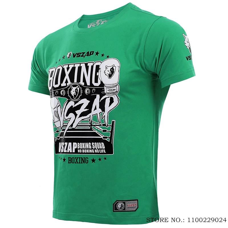 Vszap Boxing T-Shirt Box Fight Tee Cotton Fighter Gift Martial Arts MMA T Shirt Green Casual Kickboxing Sports Training Tops