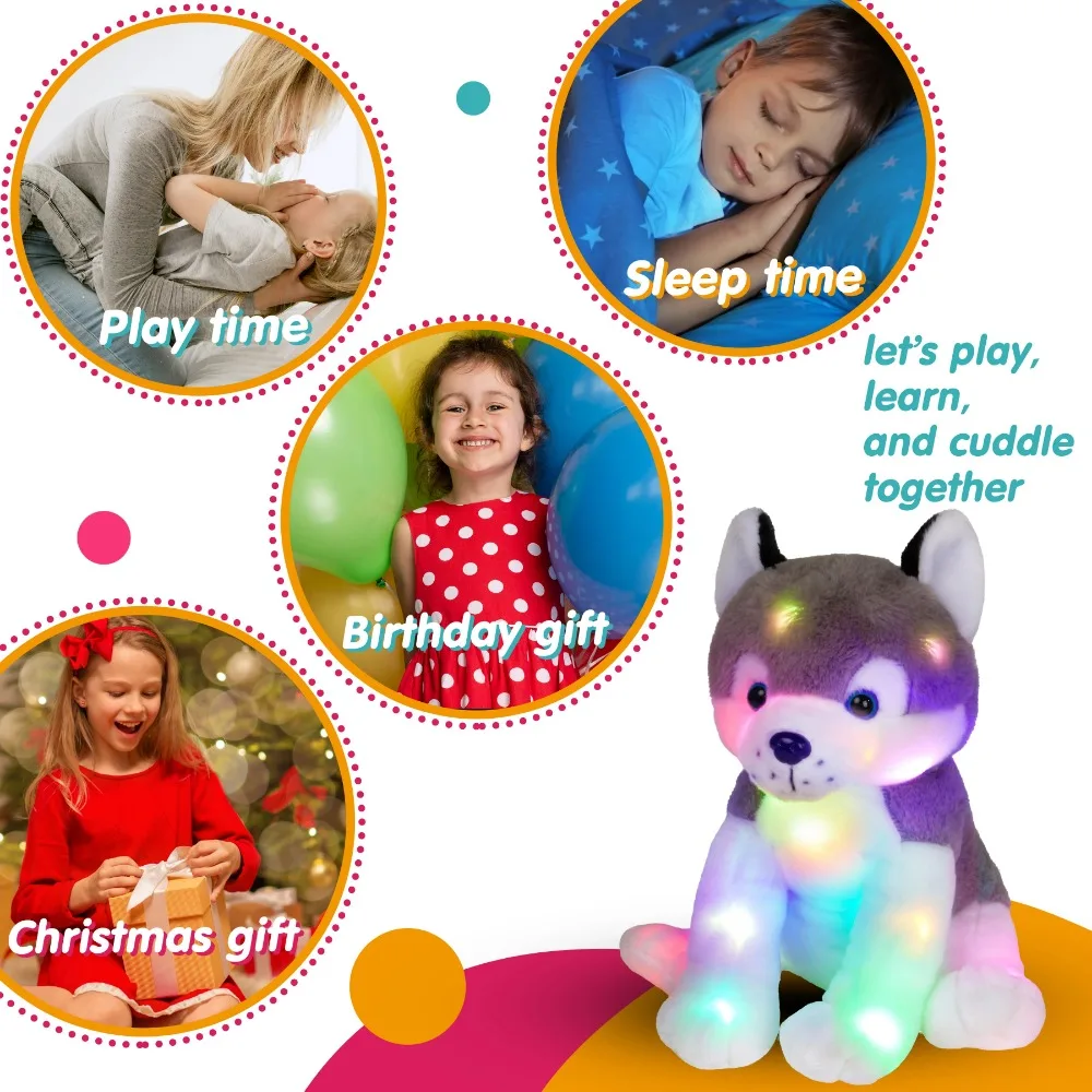 12in Glowing Husky Plush Toys Stuffed Animals Cotton Toy Decoration Husky Pillows Plush Toys for Girls Children Birthday Gift