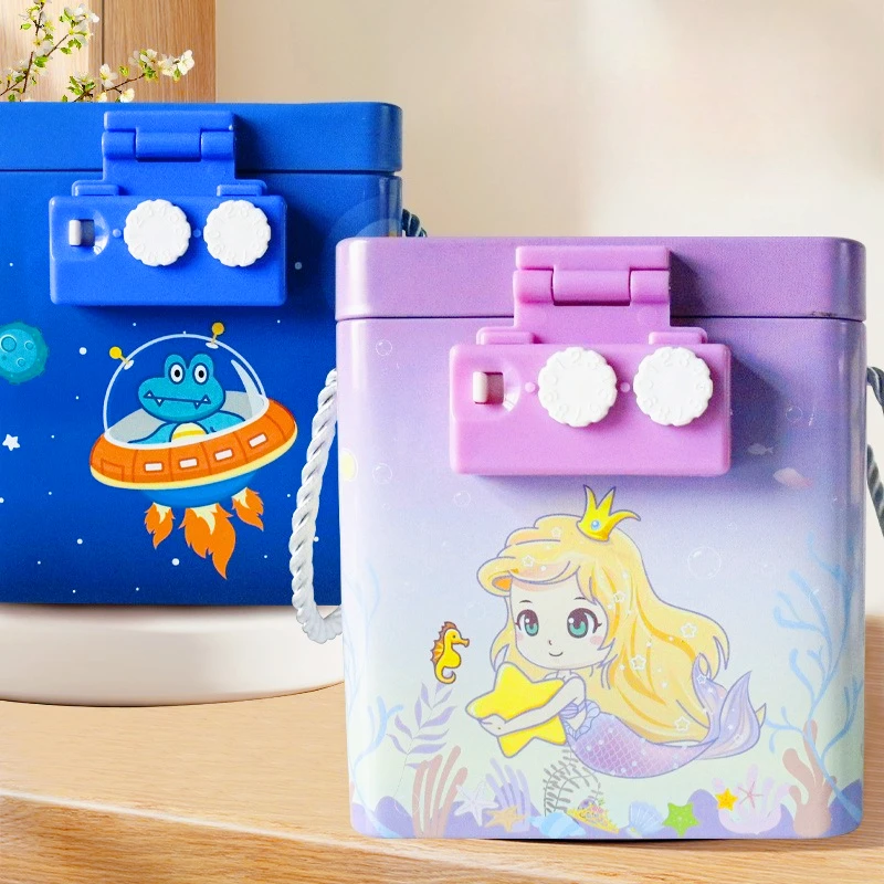 حصالة على شكل حيوان كرتوني مربع مع قفل عملة معدنية كبيرة لتوفير المال، كلمة مرور لطيفة للأطفال، هدية لتزيين غرفة الأطفال