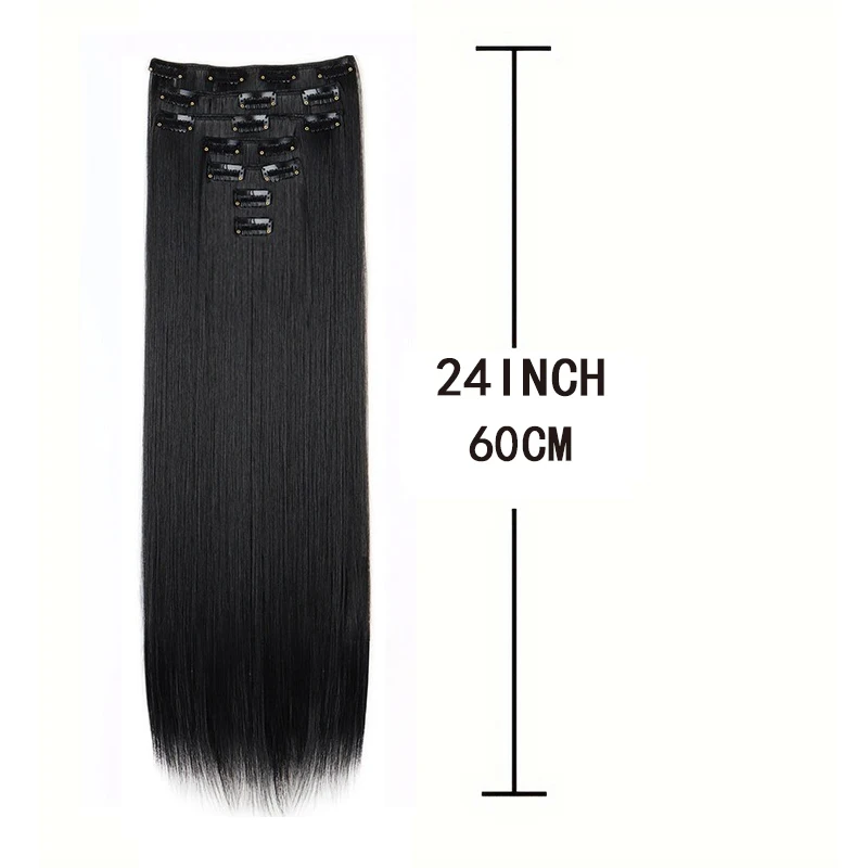Synthetic Clips in Hair Extensions 24inch Long Straight Hairstyle Blonde Black Hairpieces Heat Resistant False Hair Daily Use