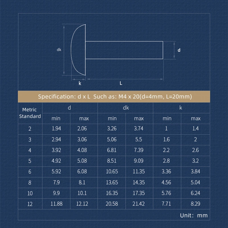 Half Round Cap Head Copper Solid Rivets Hand Knock Rivet Button Head Cap Brass Rivets M1.5 M2 M2.5 M3 M4 M5 M6 M8