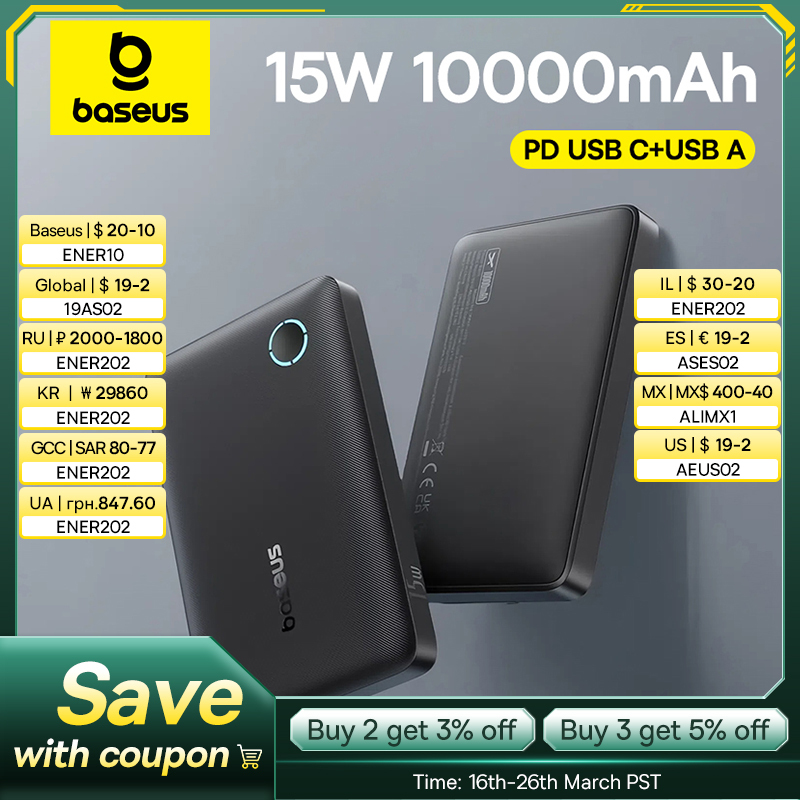 Baseus FP11 15W Power Bank 10000mAh PD Fast Charging Type C External Battery Powerbank for iPhone 16 15 Samsung S25 Xiaomi OPPO