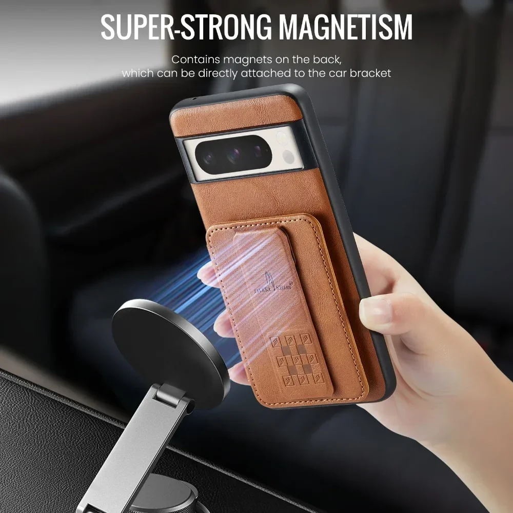 RFID Blocking Flip Card Holder Wallet with Magnetic Retractable Wristband - PU Leather Cover