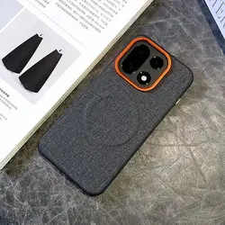 Luxury PU Cloth Magnetic Wireless Charging Protective Back Cover Case - OnePlus 15 (Black)
