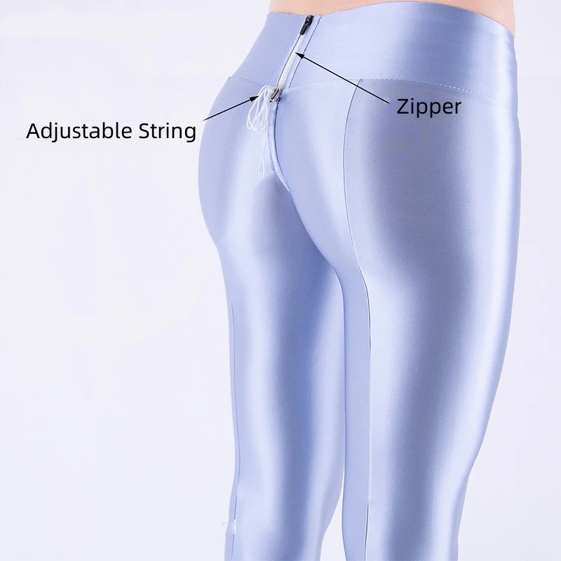 Glossy adjustable string seam women tights High waist back zipper fitness pantyhose leggings Plus size yoga pants
