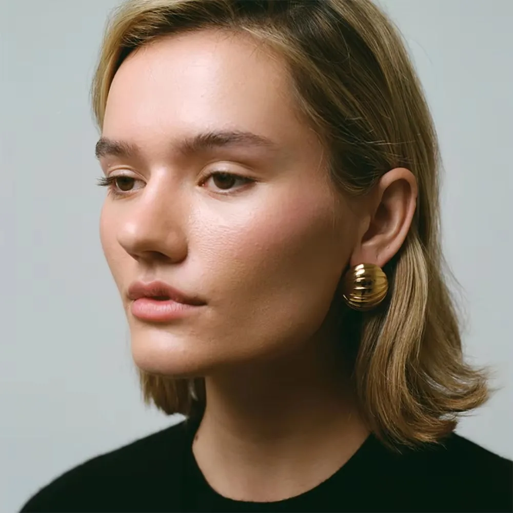 Trend Glossy Texture Triangle Shape Round Geometric Earrings for Women Gold Plated Stainless Steel Wing Multilayer Knot Ear Stud