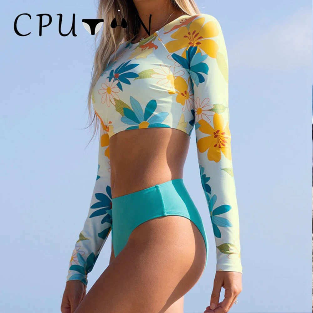 

CPUTAN 2024 Sexy Two Piece Push Up Bikini Set Women Swimwear Long Sleeve Swimsuit Brazilian Beachwear Girl Surfing Bathing Suit