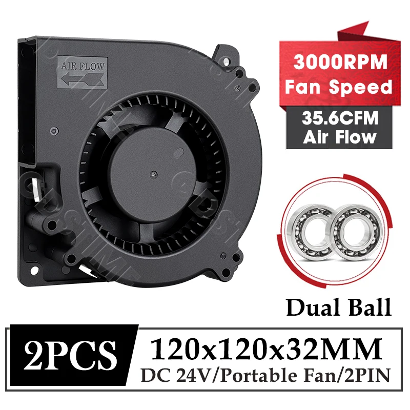 Dual Ball Industrial Cooler Fan 2 Pcs DC 24V 120x32mm for PC