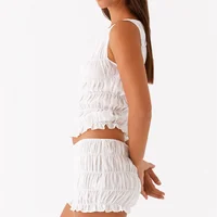 Women Summer O-neck Folds Tank Tops+Shorts Suit Sleeveless Slim Solid Tees Ruched Shorts Beach Style Fashion 2pcs Sets Outfits - Image 6