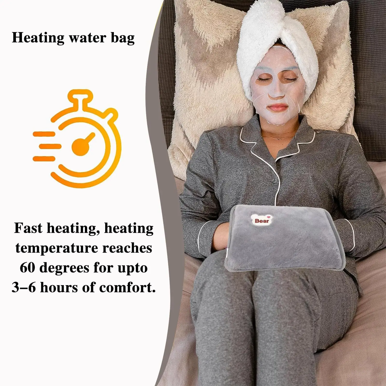 Electric Hot Water Bottle with Soft Microfiber Coating Rechargeable Water Bottle for Reducing Muscle Back and Menstrual Pain