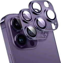 Dual - Pack Metal Camera Lens Protector with Tempered Glass Full Cover for iPhone 14 Pro Max (Dark Purple)