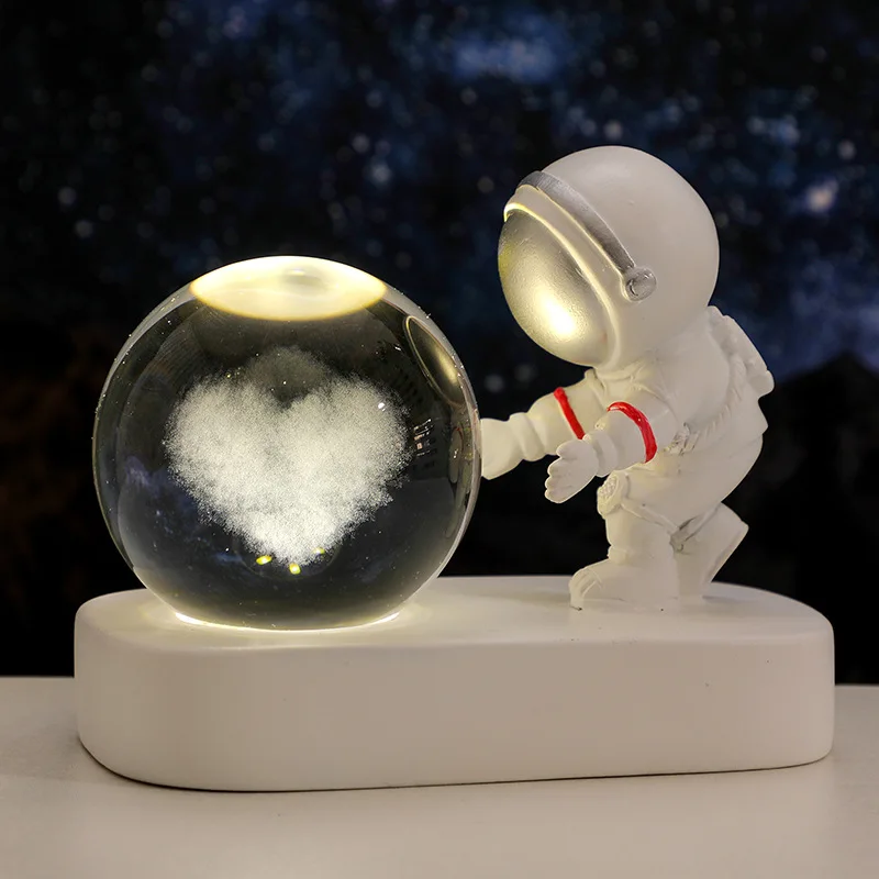 Creative 3D Astronaut Crystal Ball Led Night Light for Children Bedroom Planet Space Solar System Lamp USB for Christmas Kid Gift