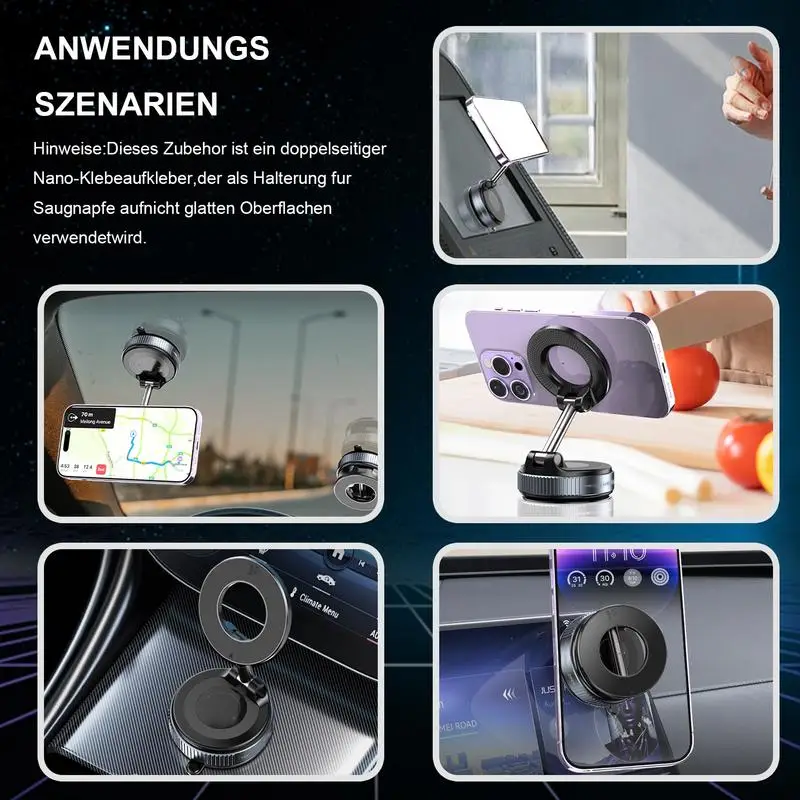 Vacuum Magnetic Phone Holder Car rotating Magnetic Suction cup Phone Bracket Adjustable cell phone Stand folding phone holder