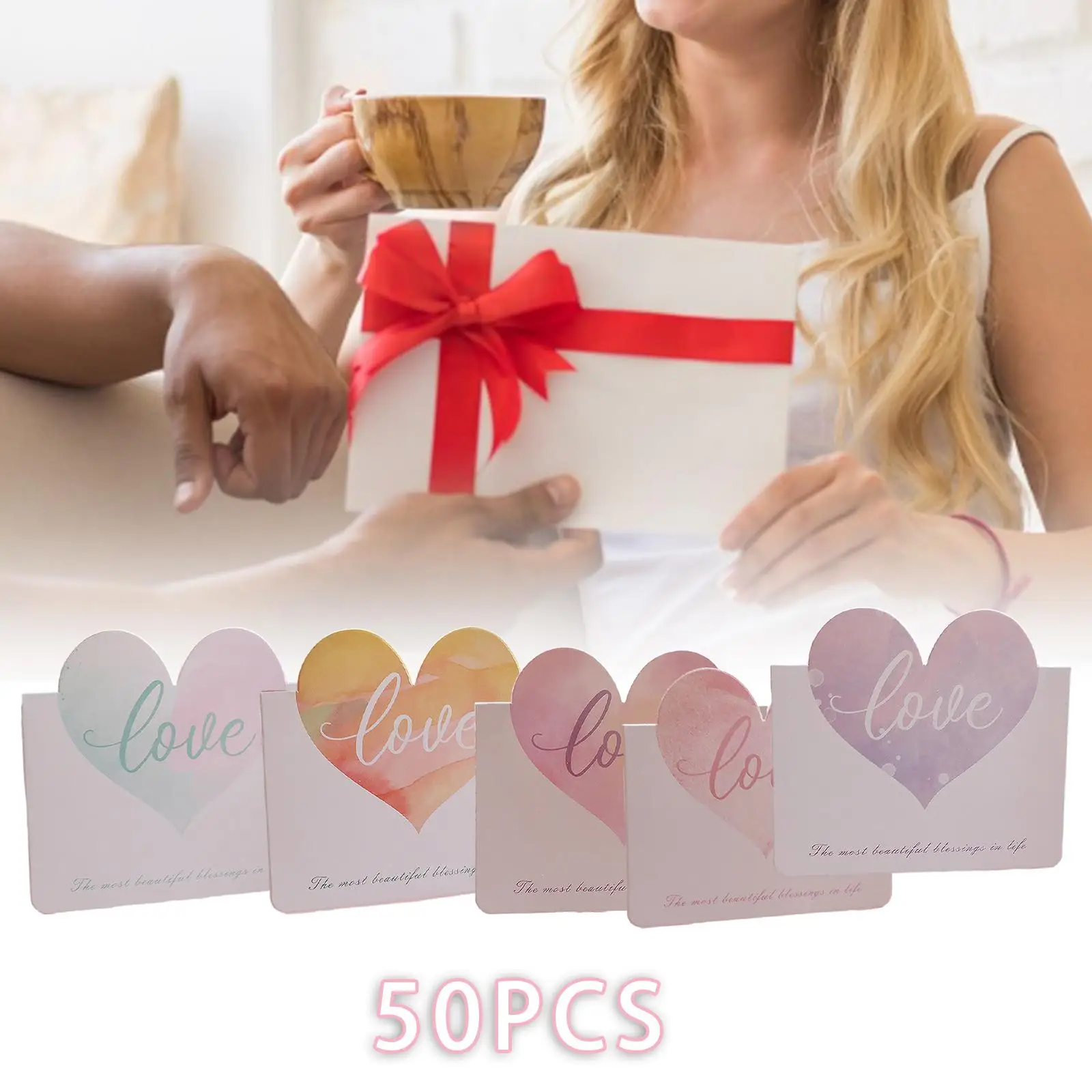 발렌타인 데이 웨딩 카드 판매 후 접은 꽃 카드, 추수 감사절 기념일, 사랑 인사 카드, 50x