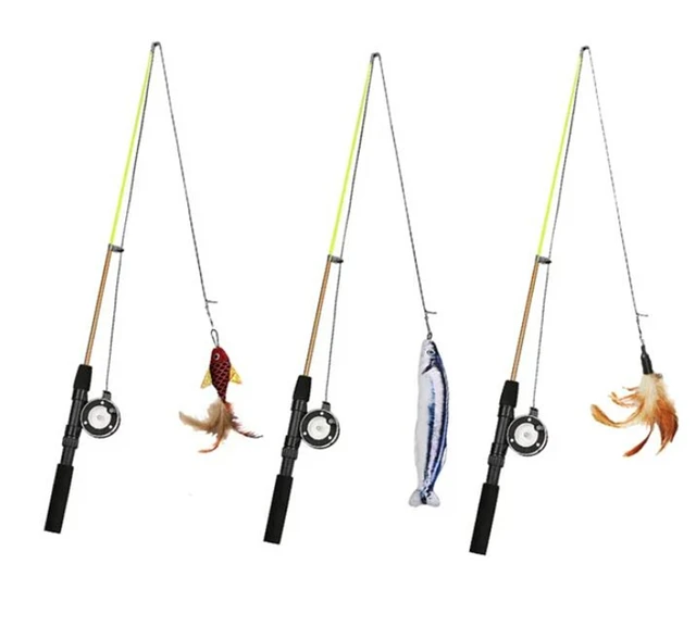 Rod Cat Toy Pulley Telescopic Fishing Rod Cat Toy Manual Reel Design  Lifelike Fish Design To Use For Kicking For - AliExpress