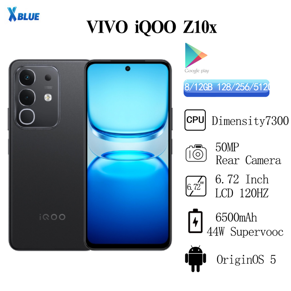 Original VIVO IQOO Z10x 6500mAh 44W SuperVOOC Dimensity 7300 6.72 Inch LCD 120Hz 50MP OTA Update