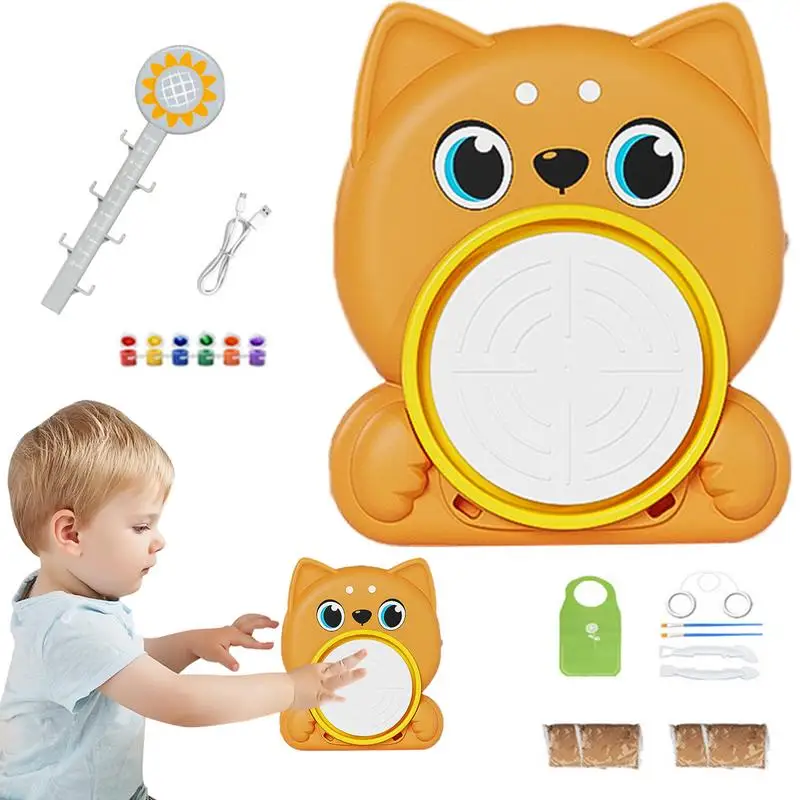 Cartoon Pottery Wheel Activity Set Complete Pottery Wheel And Painting Kit Clay Machine Cat Pottery Machine For Ceramic Work