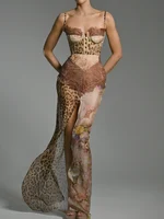 JULISSA MO Chiffon Print Leopard High Slit Baroque Women Dress Spaghetti Strap Maxi Dress Summer Skinny Elegant Party Clubwear - Image 5