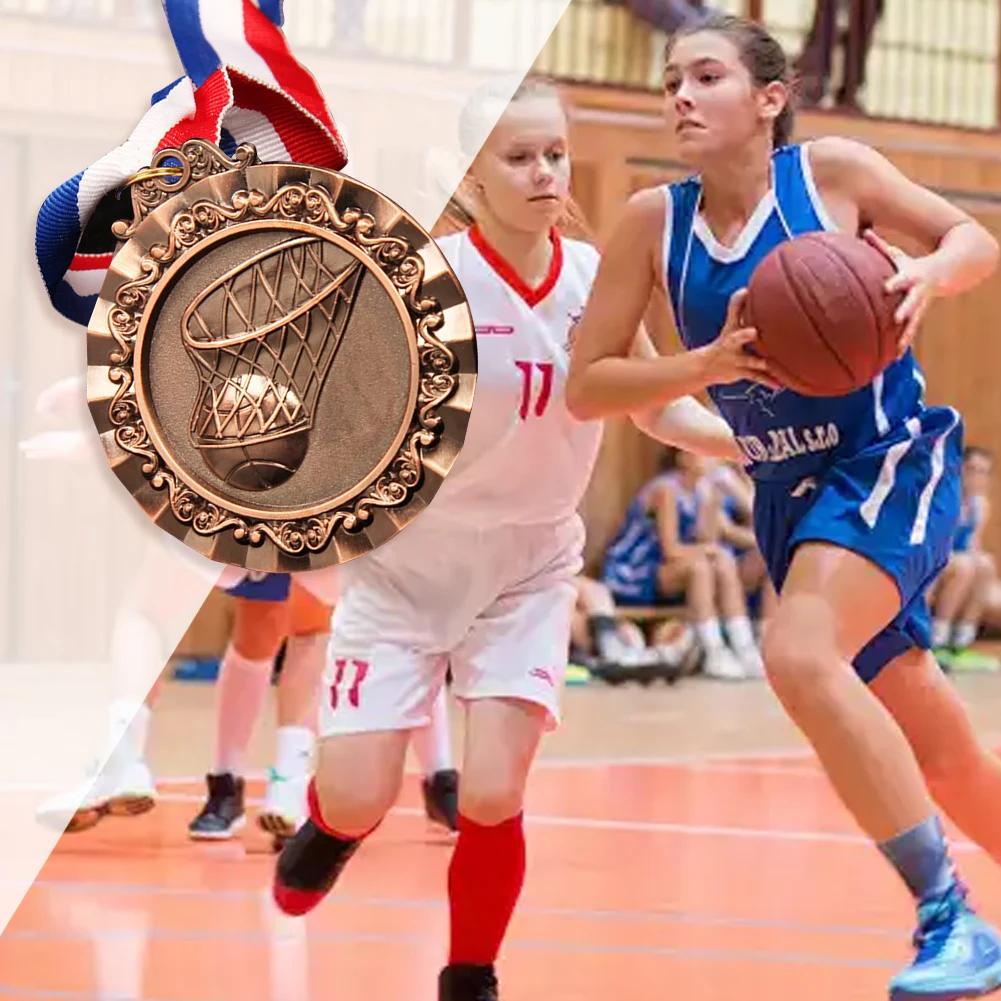 1/5/10PCS Basketball Medals Gold/Silver/Bronze Medals with Neck Ribbon 6.5cm Sport Game Award Medal for Basketball Game Prizes award medals medal ribbons