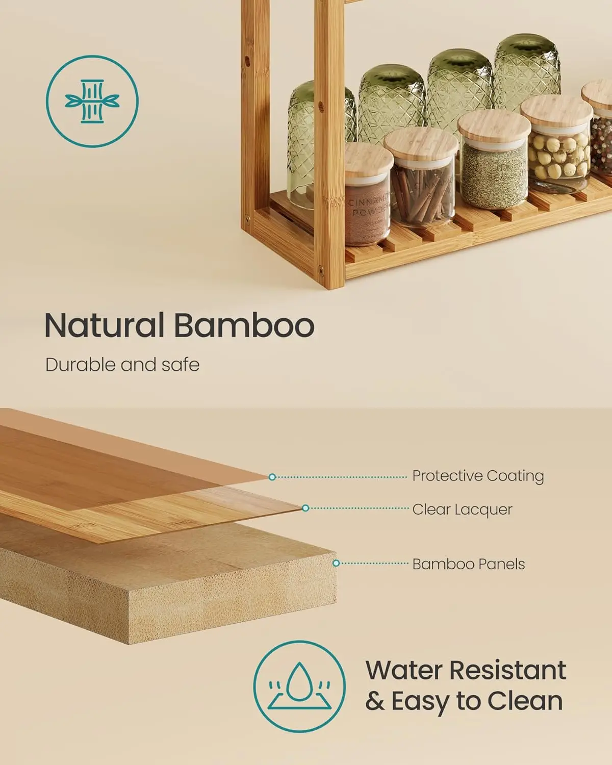 Bamboo Bathroom Shelf, 3-Tier Adjustable Plants Rack, Wall-Mounted or Stand, in the Living Room, Balcony, Kitchen 5