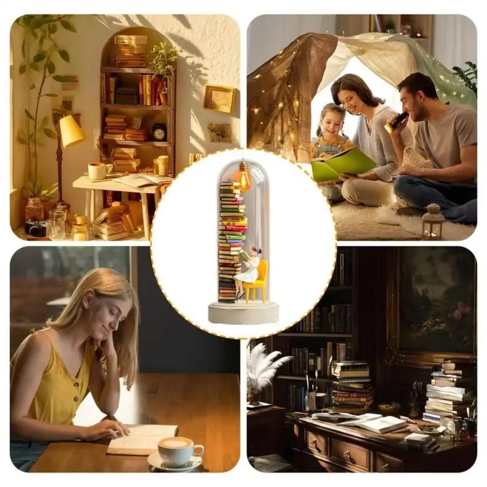 미니어처 디자인 독서등 미니 책장 조각상 책 애호가 램프 LED 조명 작은 책장 LED 조명 조각