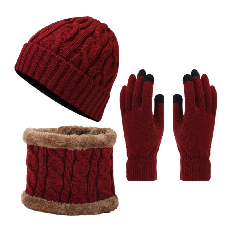 3 pçs mulher homem chapéu luvas pescoço gaiter conjunto inverno malha gorro outono quente adulto pescoço gaiter luvas chapéu