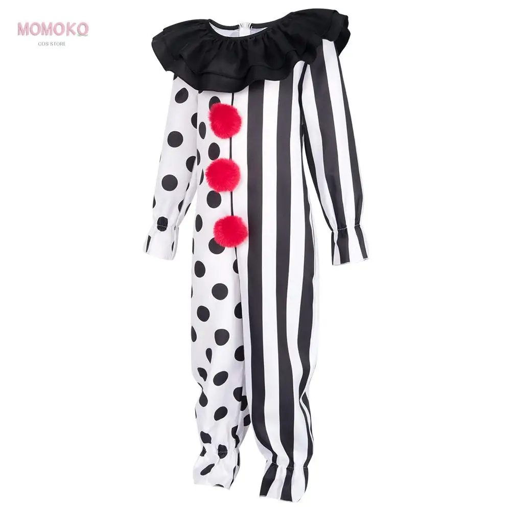 

Halloween Adult Kids Clown Joker Cosplay Costume Set Outfits Black White Jumpsuit Art Horror Scary Masquerade Bodysuit Party Set