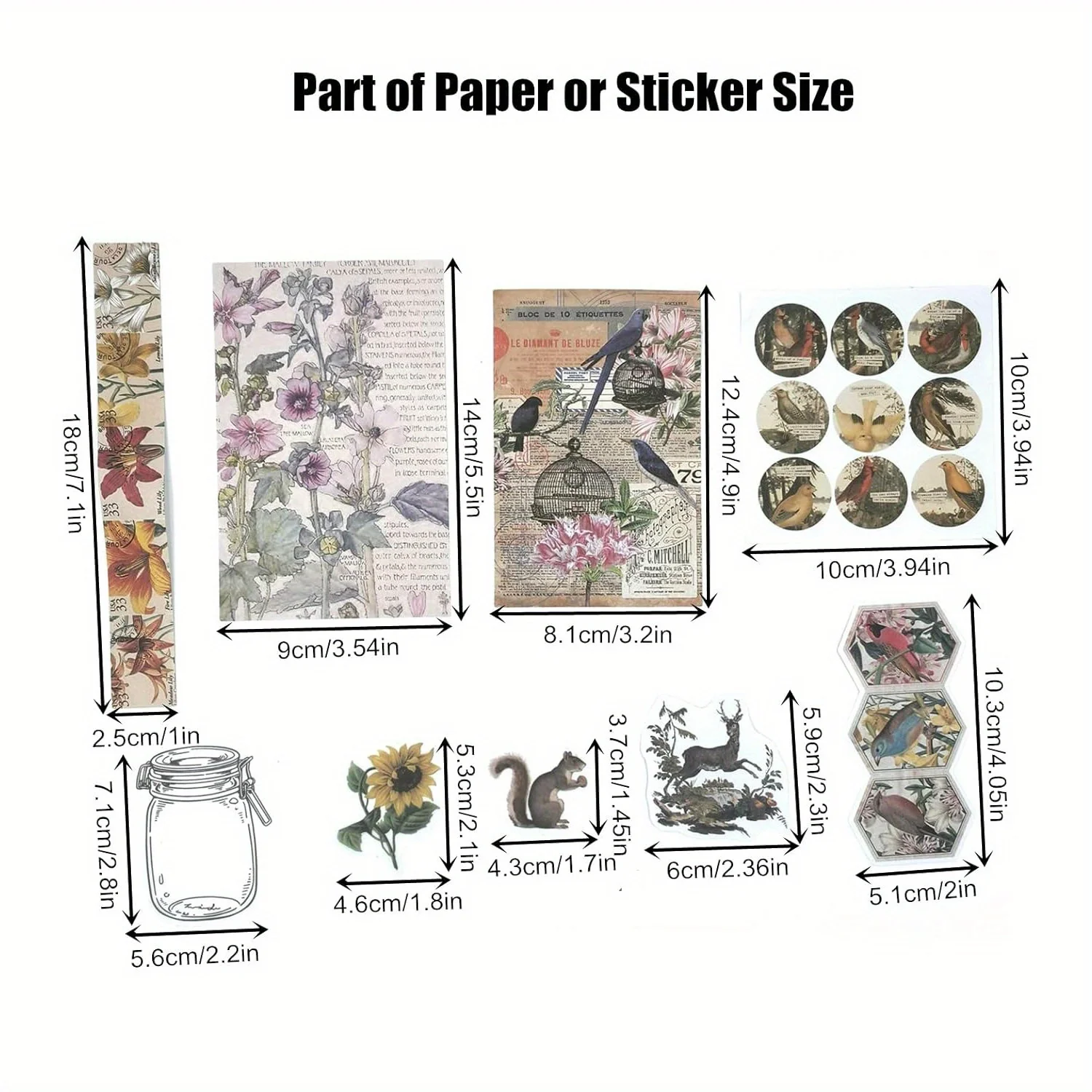 200 Pieces Vintage Ephemera Scrapbooking Supplies Pack for Journaling, Decoupage Paper Stickers Kit for Bullet Junk Planners