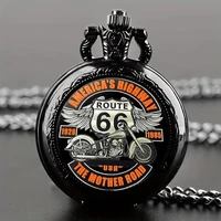 Conception de montre de poche à motif de moto Route 66 The Mother Road, montre à mouvement à Quartz précise, cadeau pour hommes et enfants 1