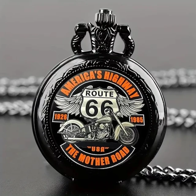 Conception de montre de poche à motif de moto Route 66 The Mother Road, montre à mouvement à Quartz précise, cadeau pour hommes et enfants 1