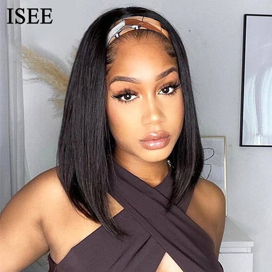 Isee Hair Straight Bob Wig Guleless Headband Wig Straight Human Hair