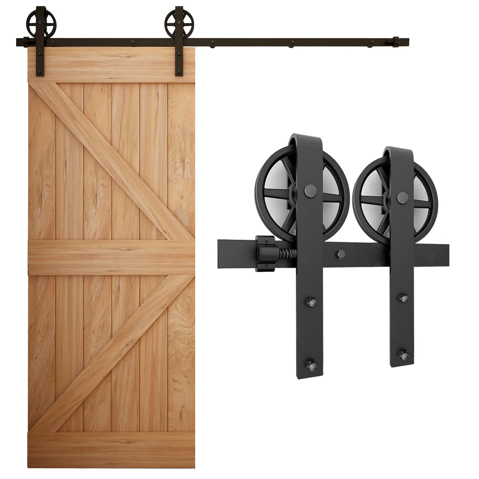 Sliding Barn Door Hardware Kit Heavy Duty Smoothly and Silently Easy to Install Fit Single Door Panel Single Big Wheel-Shaped