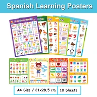Spanish English Bilingual Words Learning A4 Posters Charts for Kids Kindergarten Classroom Decoration Teacher Teaching Aids 1