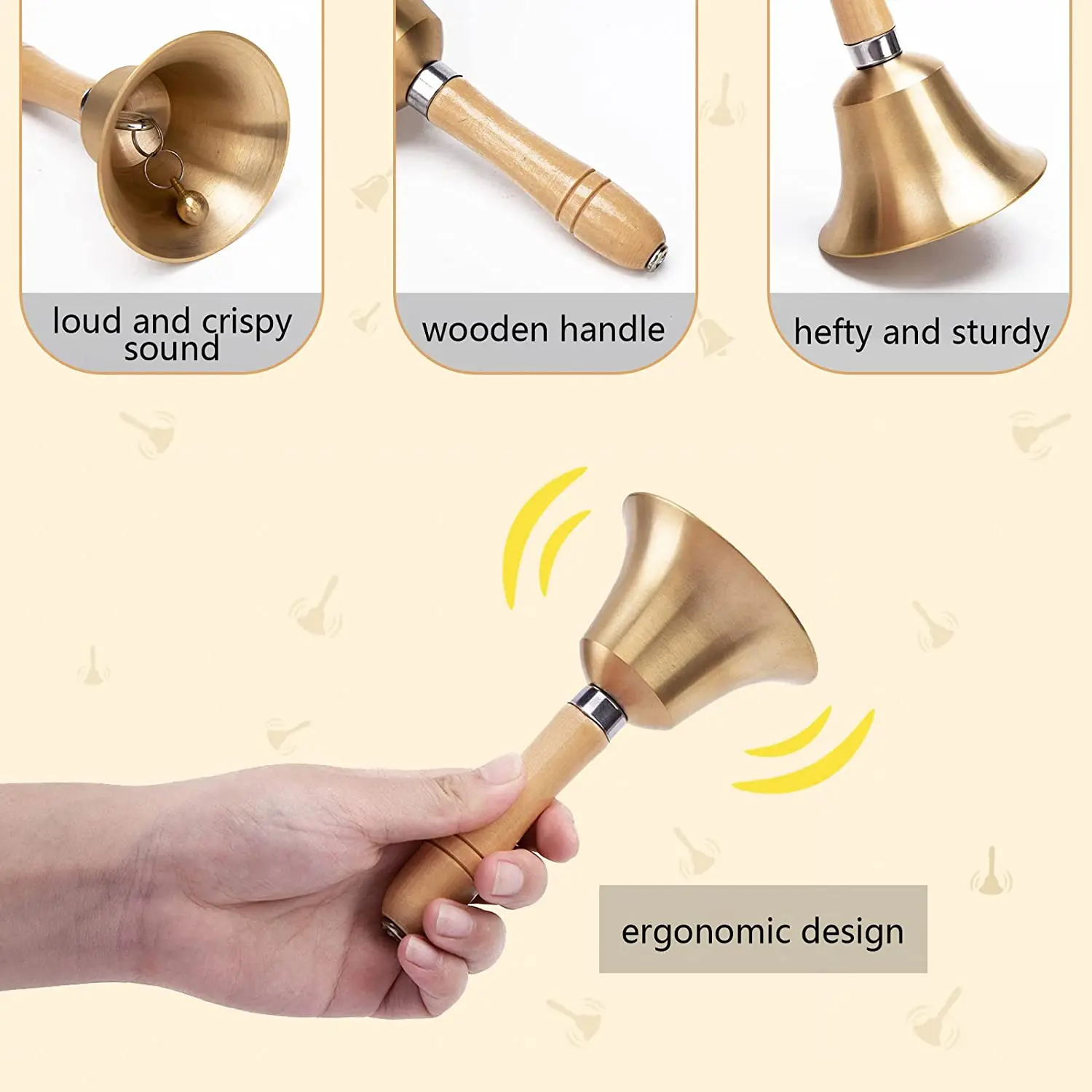 Hand Call Bell Solid Brass With Wood Handle 3.15 Inch and 4.3 Inch For Kids Adults hand call bell