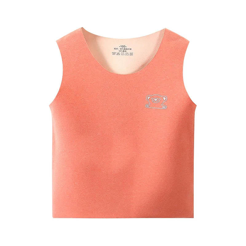 Children's Pajamas Warm Solid Color Shoulder Undershirt Fall and Winter Kids Cotton Padded Underwear 2 To 18 years